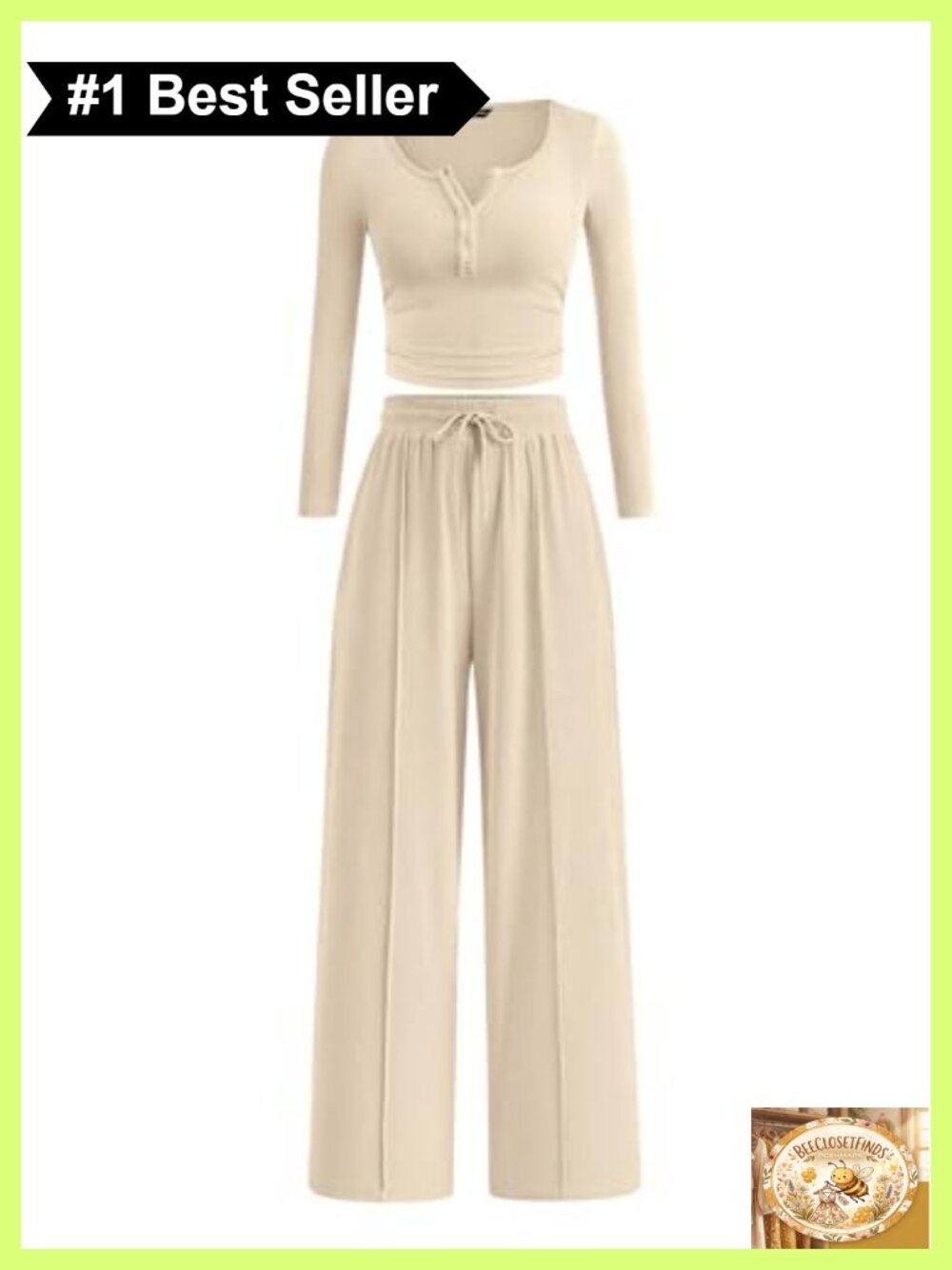 Ribbed Knit 2 Piece Lounge Set Long Sleeve Henley Wide Leg Pants